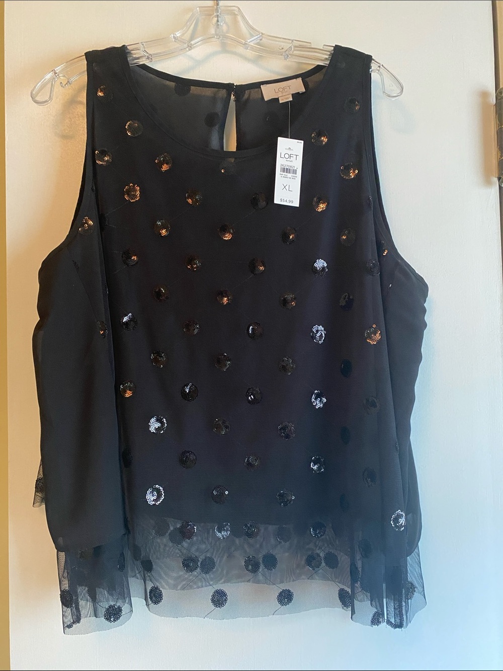 LOFT Black Sheer Polka Dot Sequin Sleeveless Camisole